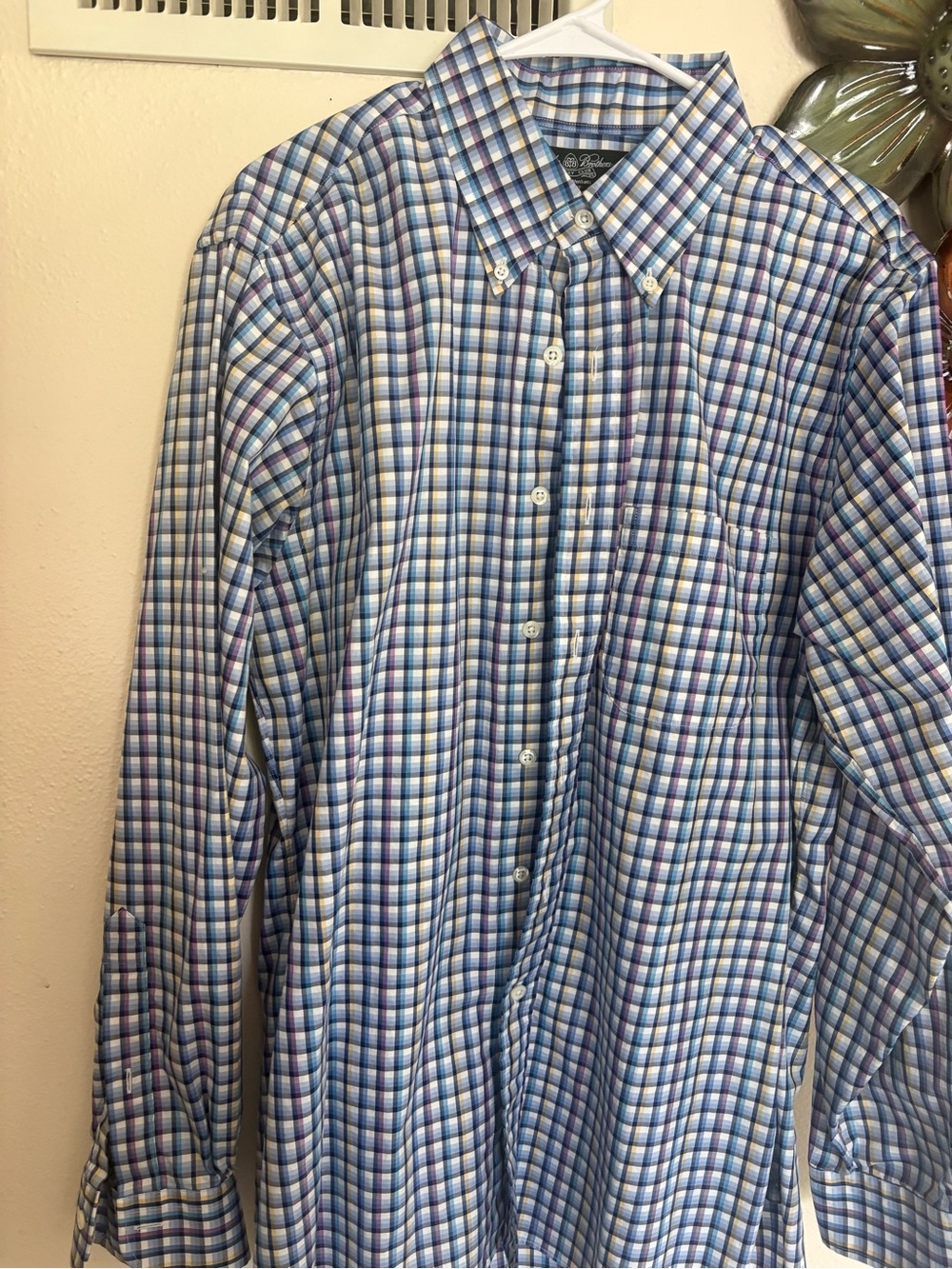 Brooks Brothers Multicolor Plaid Button-Down Shirt (Blue, White, Yellow)